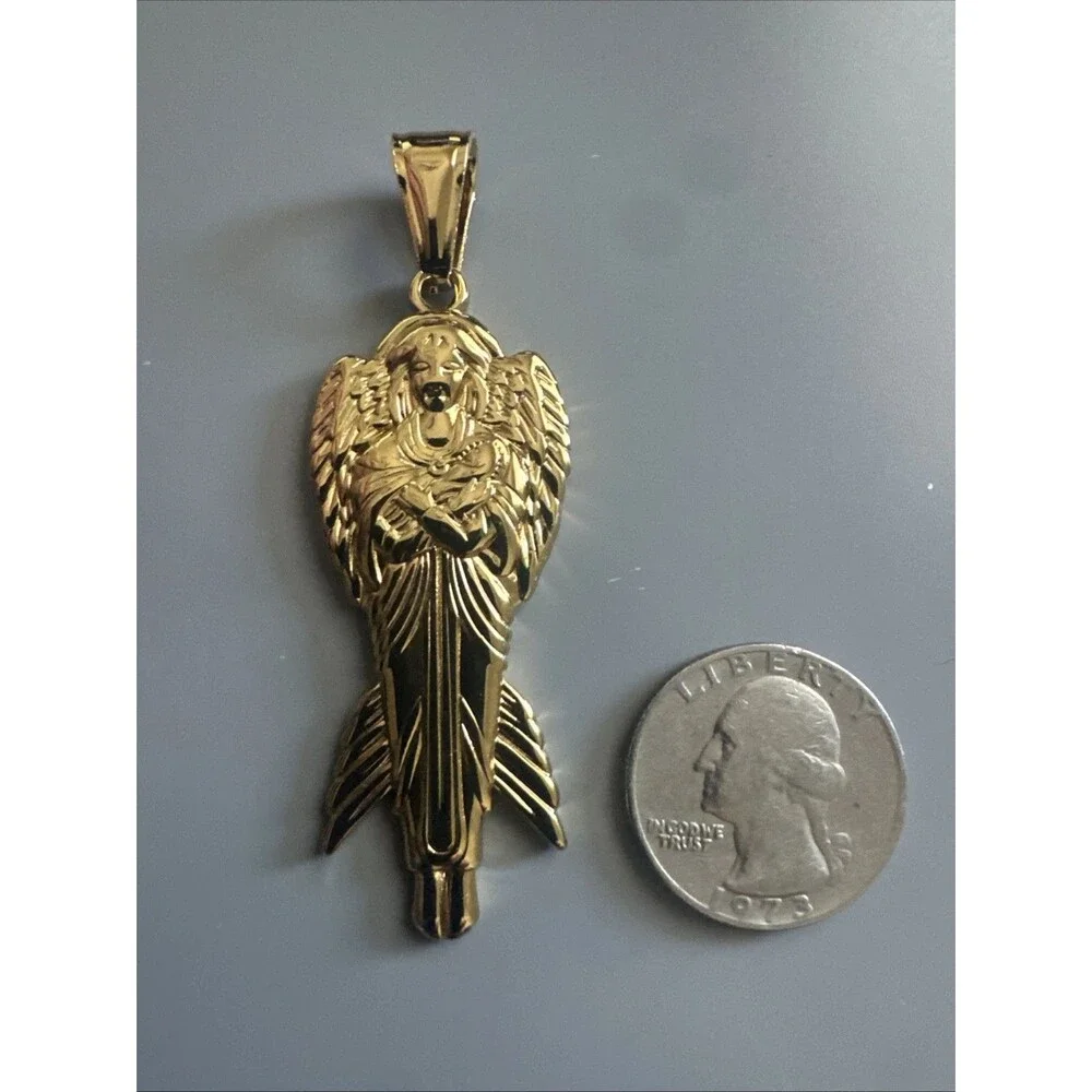 Angel of New Hope Stainless Steel Pendant Religious 24” Chain Jesus Christ Gold